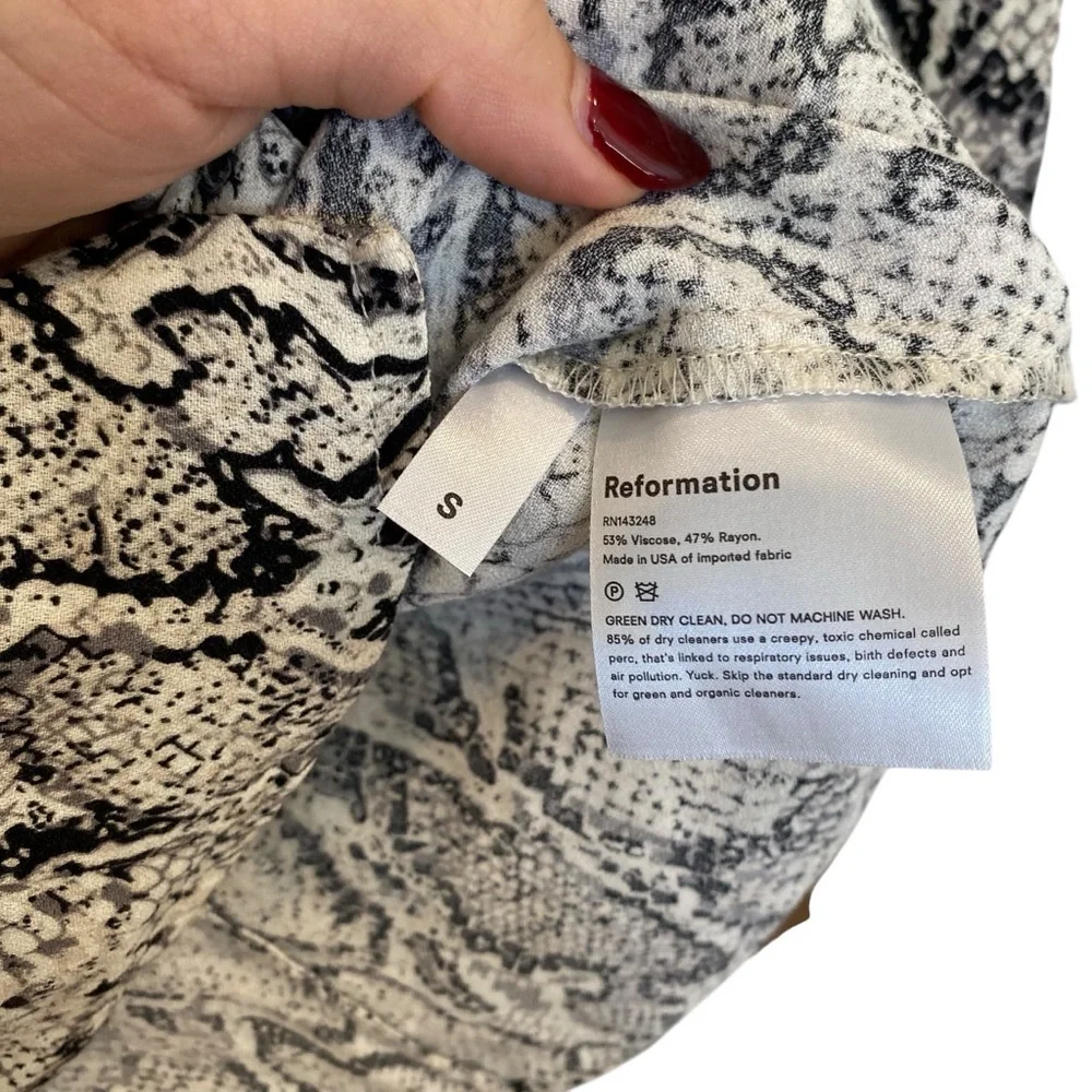 New Reformation Eliana Button Down Top In Snakeskin